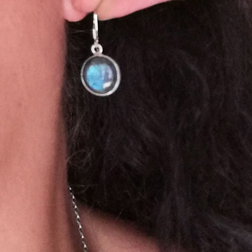 Silver 925 Earrings with Natural Labradorite New