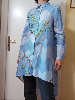 Cotton asymmetric floral Mango shirt new, turquoise, size S