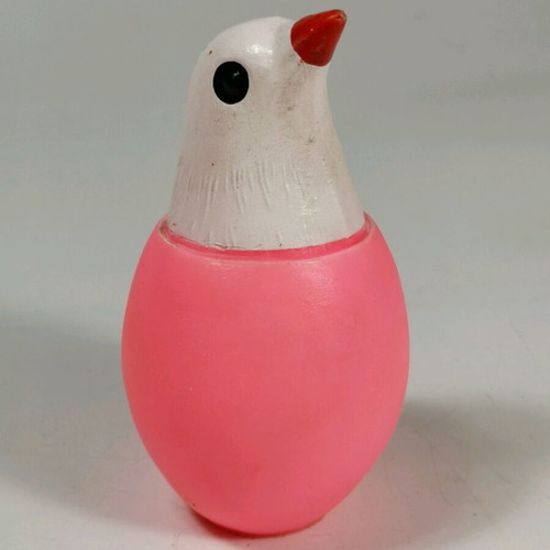 Vintage rubber Easter bird in egg with whistle used