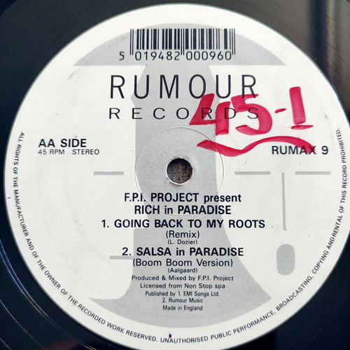 F.P.I. Project Ft SD Clarke Rich In Paradise 12'' Vinyl Maxi Single used