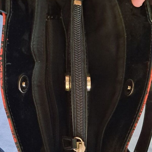 Vintage vinyl shoulder bag with red Python print, like new