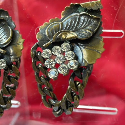 Bronze earrings used with leaves and vintage clips