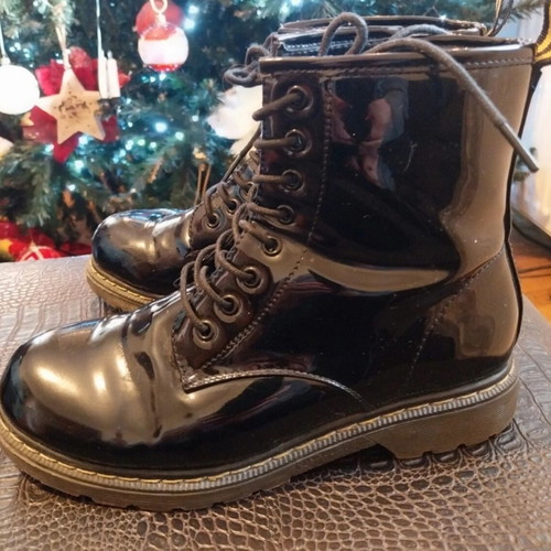 Adam's Shoes Black Patent Leather Ankle Boots Size 38 New