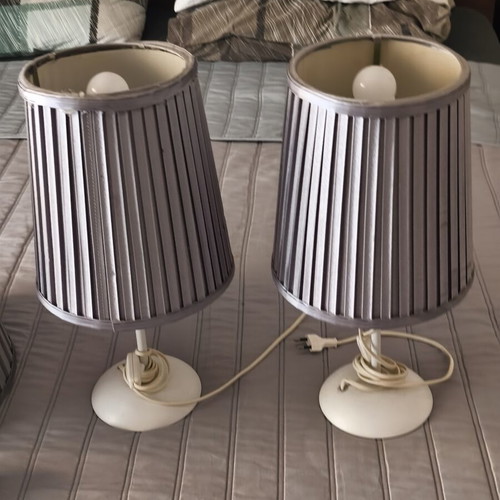 Set of lamps with two table lamps and one ceiling lamp, gray