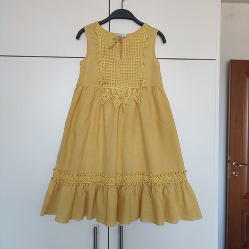 Mayoral summer dress for girl 6 years old like new, yellow, cotton and linen