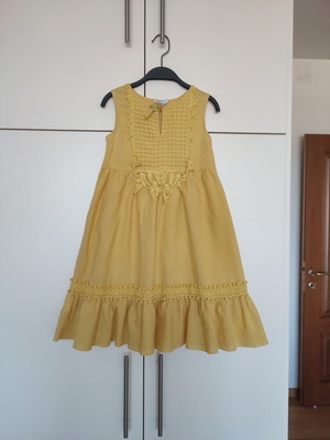 Mayoral summer dress for girl 6 years old like new, yellow, cotton and linen
