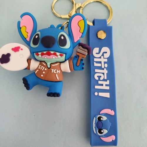 Stitch silicone keychain like new, white and blue
