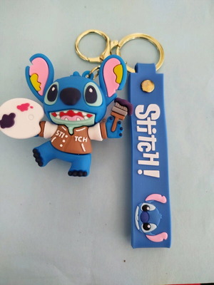 Stitch silicone keychain like new, white and blue