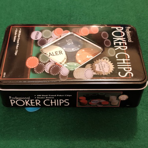 Professional Poker Chips set, 100 chips with dealer button, new