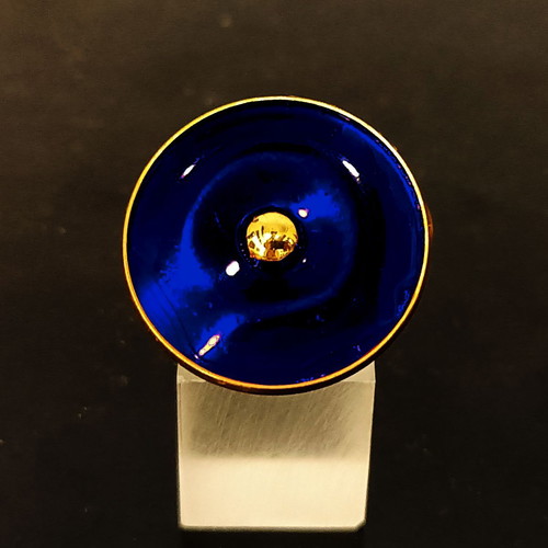 Adjustable ring new, steel, gold color with blue enamel