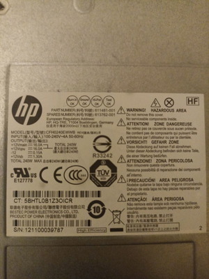 HP 611481-001 240W PSU for Elite and Compaq Pro SFF PCs