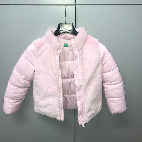 Benetton jacket used pink with cotton padding and synthetic fur