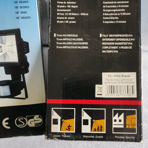Halogen floodlights 150watt with motion detector, pack of 2