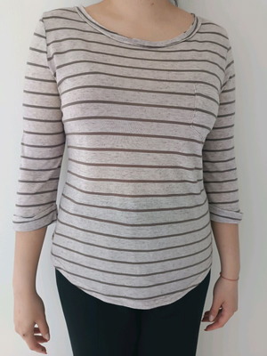 Pink Woman striped blouse with 3/4 sleeve, like new, gray, size L