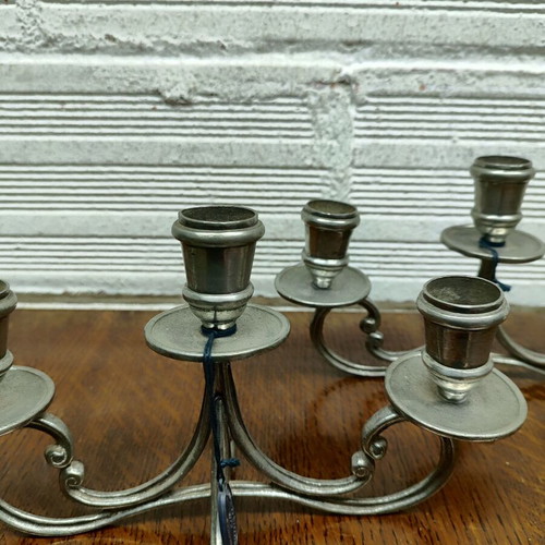 Pewter pair of three-arm candlesticks like new