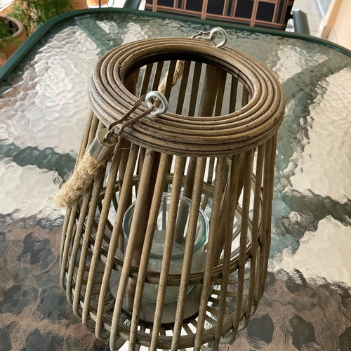 Bamboo rattan decorative lantern with glass holder