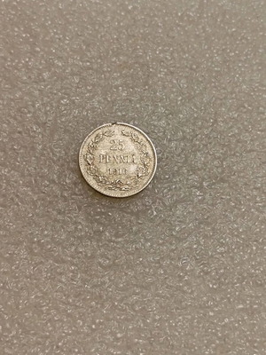 25 Pennia Finland Coin 1916 Silver Very Good Condition