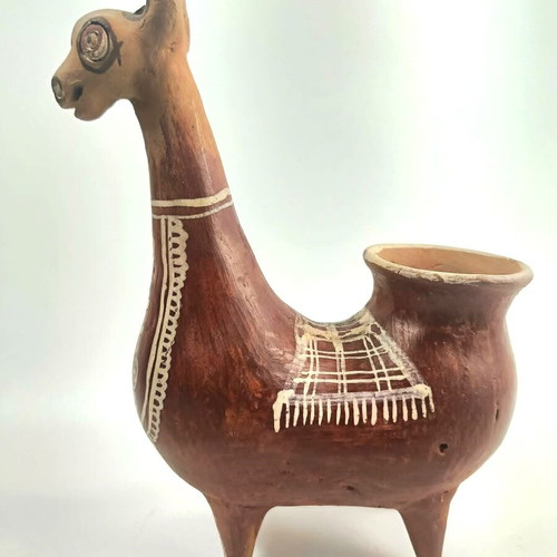 Handmade traditional Peruvian ceramic vessel in llama shape, like new