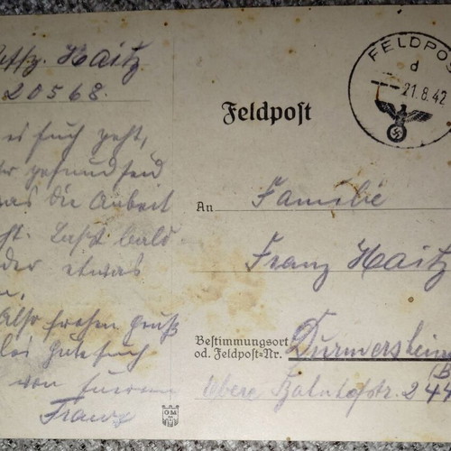 Feldpost 1942-1943 historical archive Franz Heitz new