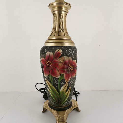 Table lamp ceramic and bronze vase composition 1950s used without lampshade