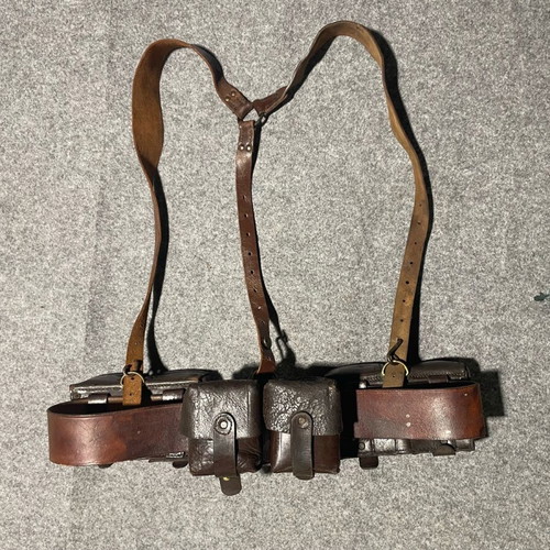 Greek Army Soldier Equipment 1917-1941 Used Y Strap Belt and 3 Manlicher Pouches
