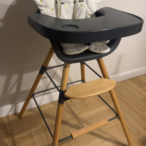 Childhome EVOLU 2 Natural Anthracite 2 in1 highchair with bumper like new