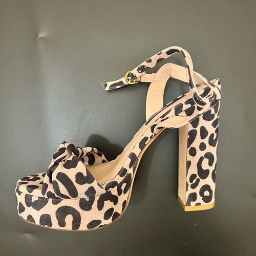 Stuart Weitzman Leopard Print Sandals 37.5 New, Pink-Beige