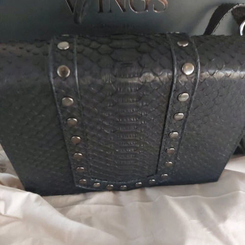 Wings shoulder bag handmade new, black with studs
