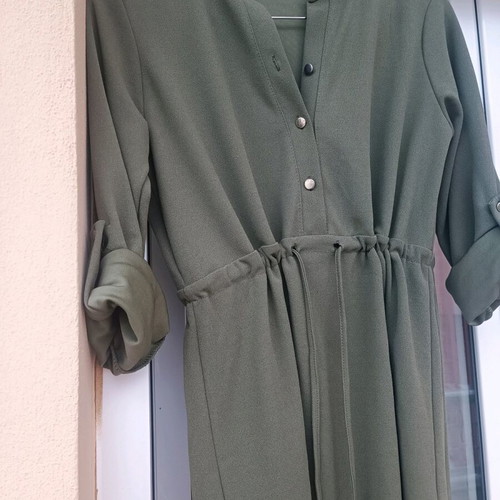 Khaki dress like new, spring style with belt, sizes S and M