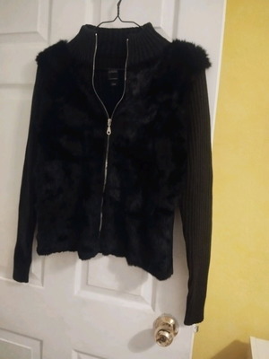 Fur jacket used, elastic, black, medium size