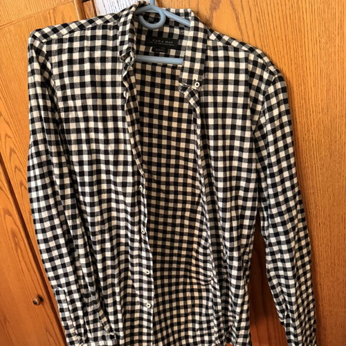 Zara Man Black White Gingham Check Shirt Size L Slim Fit Like New