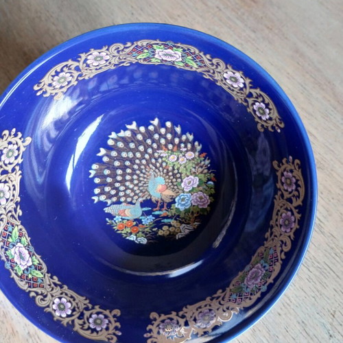 Moroccan cobalt gold bowl new with peacock design 12.5 cm diameter