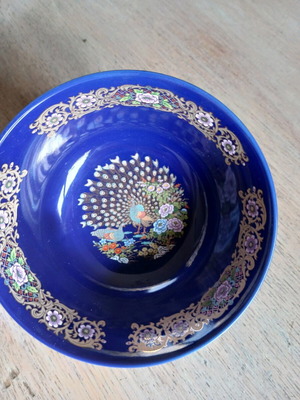 Moroccan cobalt gold bowl new with peacock design 12.5 cm diameter