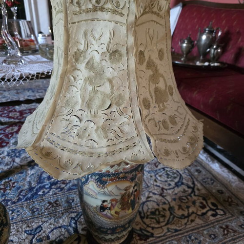 Japanese Shatsuma lampshade with vintage parchment shade like new