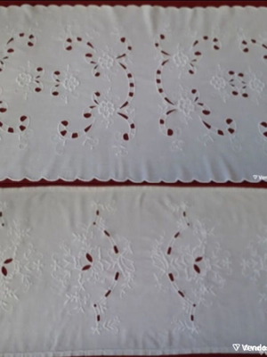Embroidered white cutwork table runners set of five like new