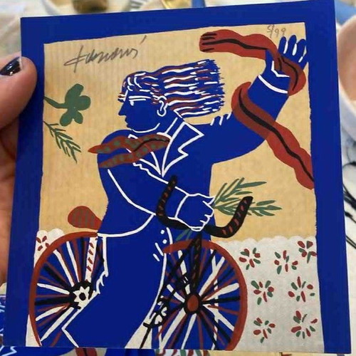 Alekos Fasianos Silk Screen Print with Cyclist Signed, Numbered, New