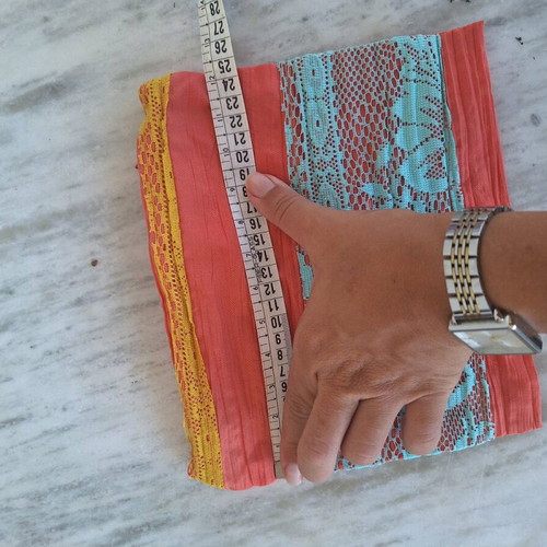 Handmade orange toiletry bag with lace, new
