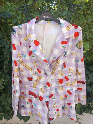 Unlined spring checkered lilac-white jacket with designs, new, size S/M