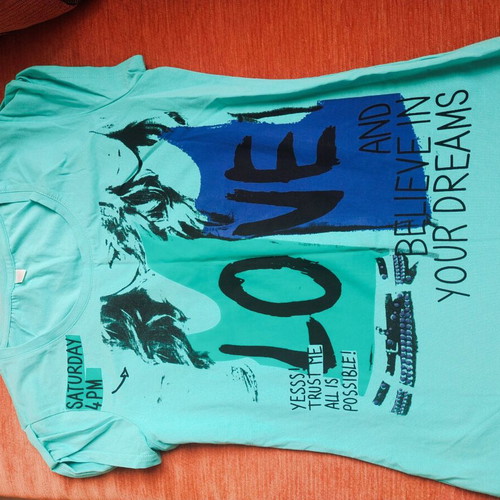 Women's turquoise green T-shirt XL with graphic print