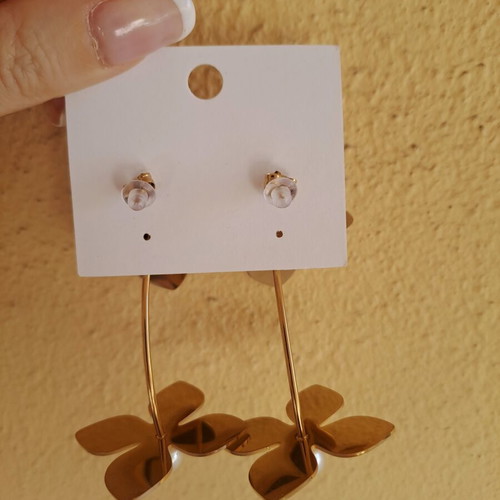 Gold Flower Pearl Earrings stainless steel new