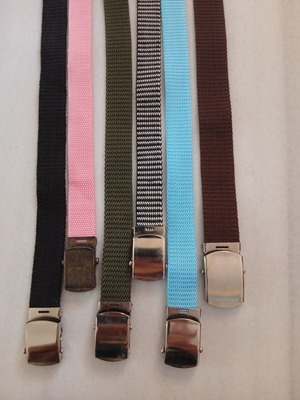 6 Unisex belts with metal buckles, adjustable, multicolor