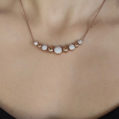 Stainless steel rose gold necklace with zircon and balls new