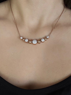 Stainless steel rose gold necklace with zircon and balls new
