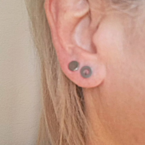 Silver asymmetric 925 studs with geometric circles, like new