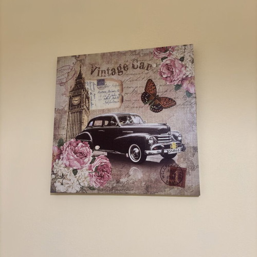Vintage framed art with wooden frame, like new, square shape