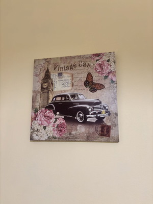 Vintage framed art with wooden frame, like new, square shape