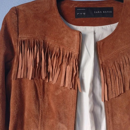 Zara Basic Suede Jacket with fringes brown like new