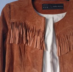 Zara Basic Suede Jacket with fringes brown like new
