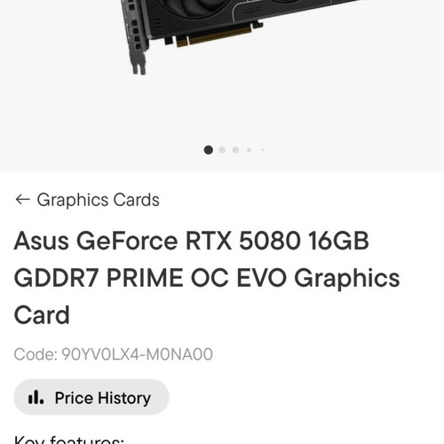 Asus GeForce RTX 5080 16GB GDDR7 PRIME OC EVO graphics card sealed