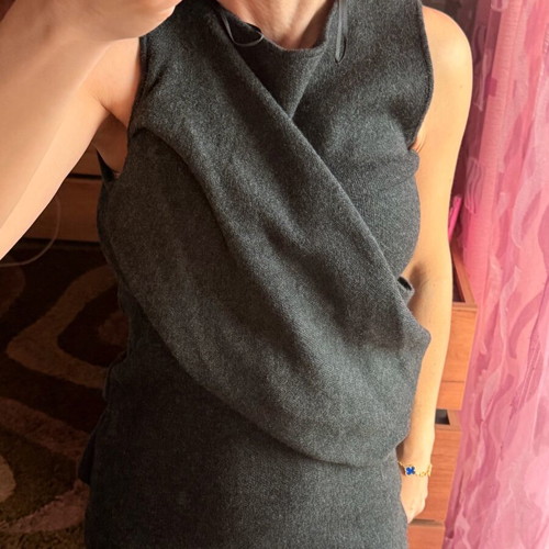 Zara midi dress gray with asymmetric draped design new, size S